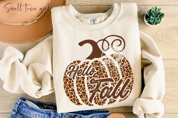 Autumnal Charm: The Hello Fall Leopard Print Pumpkin PNG