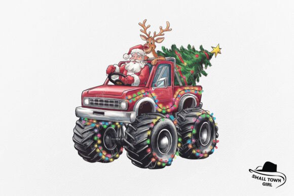 Christmas Santa Monster Truck Reindeer: A Festive Design Asset