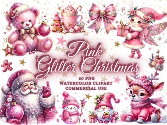 Elevate Holiday Projects with Glitter Pink Christmas Clipart