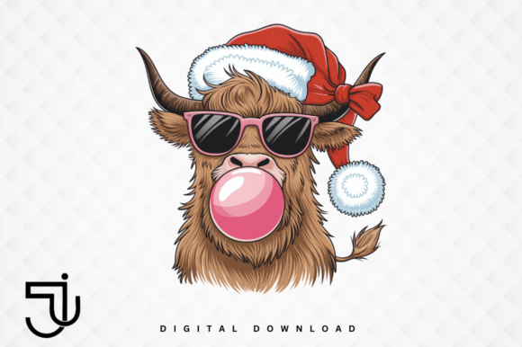 Highland Cow Santa Claus Christmas PNG: Festive Design Asset