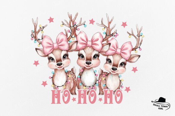Ho Ho Ho Reindeer Bow Pink Christmas Kid Design for Festive Branding