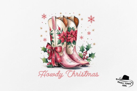Howdy Christmas Bow Pink Western Boots: A Festive Design Asset