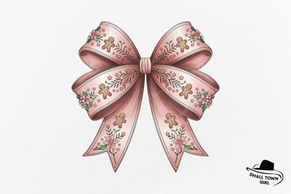 Pink Christmas Coquette Bow Gingerbread: A Design Asset