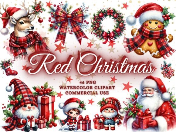 Red Christmas Clipart Bundle: Vibrant PNG Graphics for Design