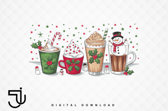 Snowman Coffee Christmas Vintage PNG for Festive Design